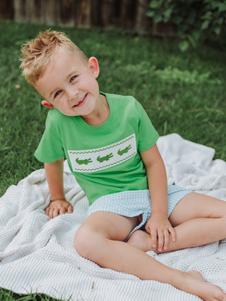 Toddler Boys Summer Crocodile Embroidered Plaid Shorts Set - Sunny Meadow Boutique
