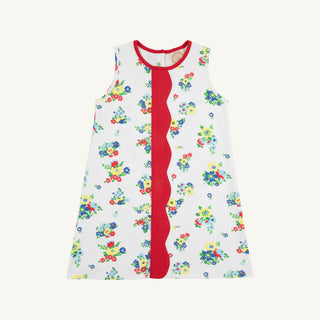 The Beaufort Bonnet Company Daisy Dress - Biltmore Blooms (Buckhead Blue) with Richmond Red