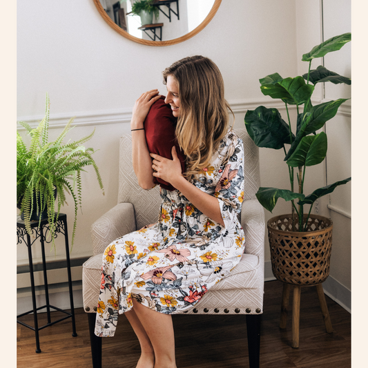 Vintage Floral Maternity Delivery Gown & Brick Red Swaddle