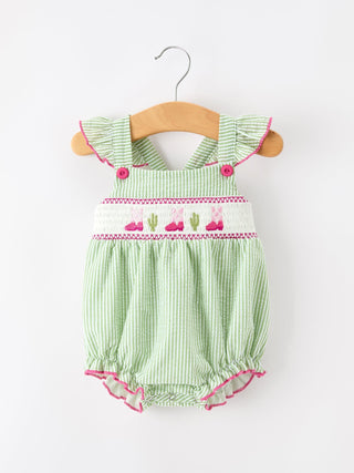 Western Boots Cactus Girls Romper Stripe Ruffle Strap - Sunny Meadow Boutique