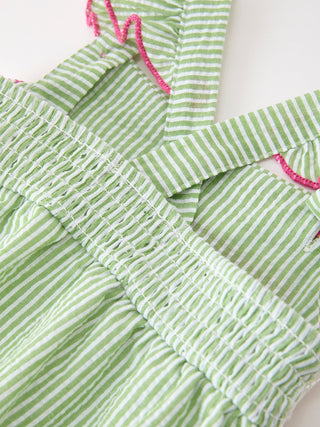 Western Boots Cactus Girls Romper Stripe Ruffle Strap - Sunny Meadow Boutique