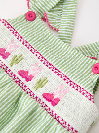Western Boots Cactus Girls Romper Stripe Ruffle Strap - Sunny Meadow Boutique