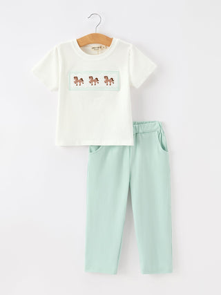 Western Horse Embroidery Boys Set T Shirt Pants Outfit - Sunny Meadow Boutique
