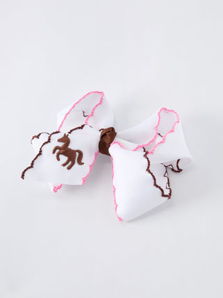Western Horse Embroidery Ruffle Edge Girls Hairpin 4 Inch - Sunny Meadow Boutique