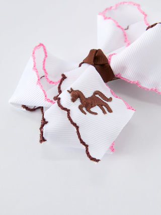 Western Horse Embroidery Ruffle Edge Girls Hairpin 4 Inch - Sunny Meadow Boutique