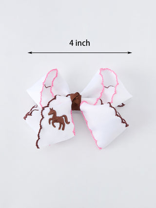 Western Horse Embroidery Ruffle Edge Girls Hairpin 4 Inch - Sunny Meadow Boutique