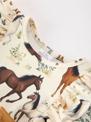 Western Horse Girls Romper Bow Ruffle Long Sleeve - Sunny Meadow Boutique
