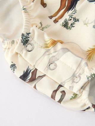 Western Horse Girls Romper Bow Ruffle Long Sleeve - Sunny Meadow Boutique