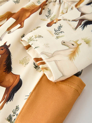 Western Horse Print Long Sleeve Dress - Sunny Meadow Boutique
