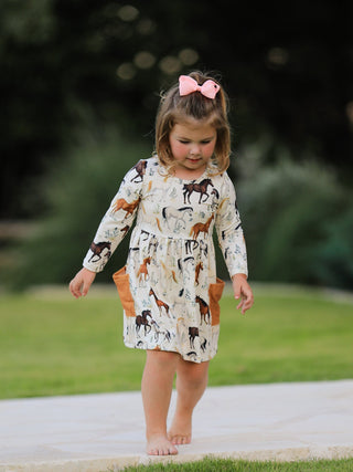 Western Horse Print Long Sleeve Dress - Sunny Meadow Boutique