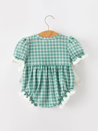 Western Plaid Horse Embroidered Girl Bubble Romper - Sunny Meadow Boutique