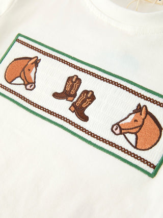 Western Plaid Horse Embroidery Boy Pants Set - Sunny Meadow Boutique