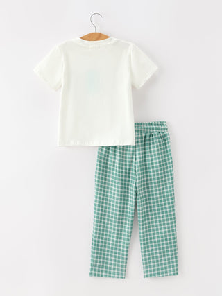 Western Plaid Horse Embroidery Boy Pants Set - Sunny Meadow Boutique