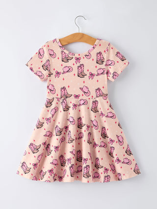 Western Print Girl Short Sleeve Dress - Sunny Meadow Boutique