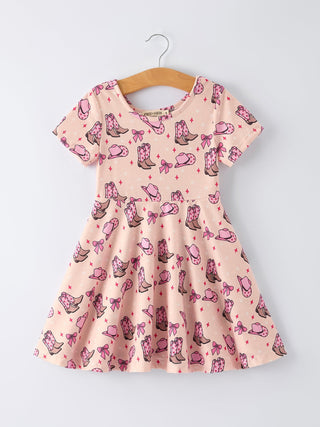 Western Print Girl Short Sleeve Dress - Sunny Meadow Boutique