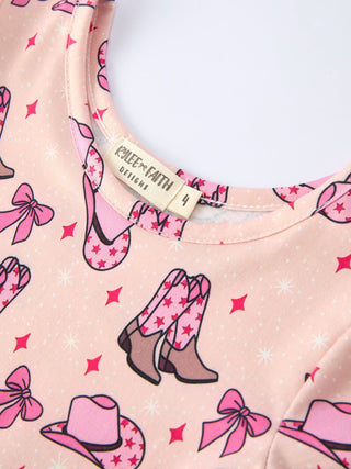 Western Print Girl Short Sleeve Dress - Sunny Meadow Boutique