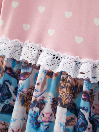 Western Print Lace Girls Dress - Sunny Meadow Boutique