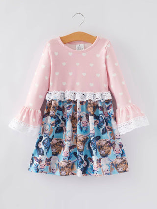 Western Print Lace Girls Dress - Sunny Meadow Boutique