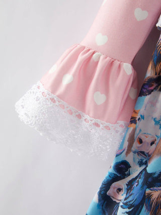 Western Print Lace Girls Dress - Sunny Meadow Boutique
