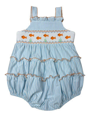 Whimsy Bay Baby Boys Smocked "Goldfish Gang" Bubble - Sunny Meadow Boutique