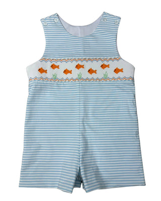 Whimsy Bay Boys "Goldfish Gang" Smocked Jon Jon - Sunny Meadow Boutique
