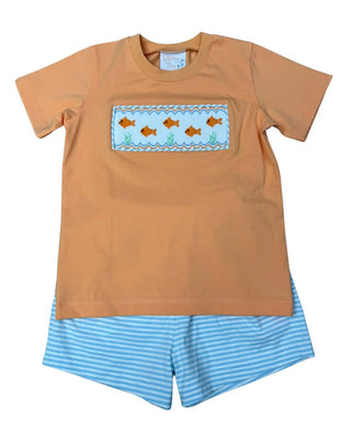 Whimsy Bay Boys "Goldfish Gang" Smocked Short Set - Sunny Meadow Boutique
