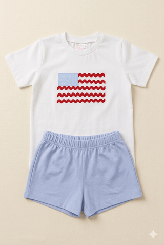 Whimsy Bay Boys Ric Rac & Stars Crew Tee & Short Set - Sunny Meadow Boutique