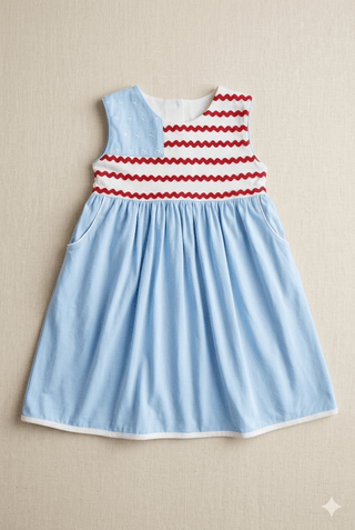 Whimsy Bay Girls Ric Rac & Stars A - Line Dress - Sunny Meadow Boutique