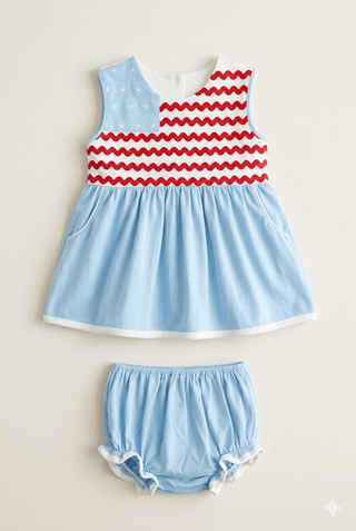 Whimsy Bay Girls Ric Rac & Stars Bloomer Set - Sunny Meadow Boutique