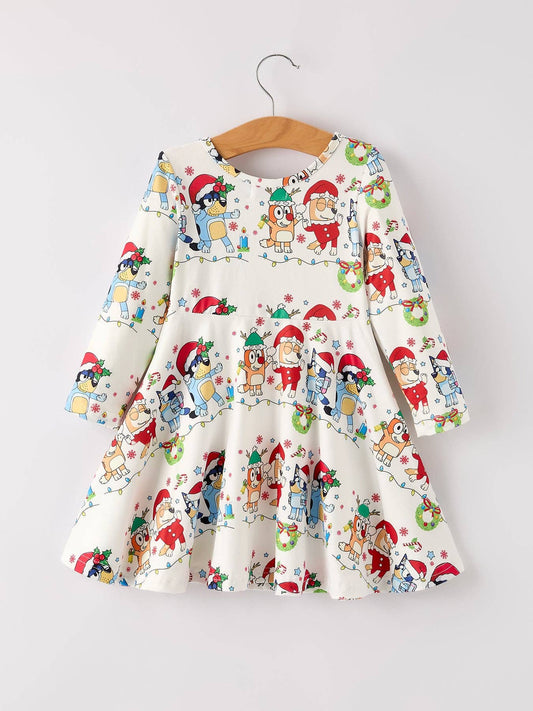 Winter Christmas Character Party Print Girls Dress - Sunny Meadow Boutique