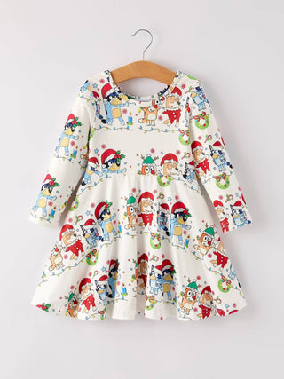 Winter Christmas Character Party Print Girls Dress - Sunny Meadow Boutique