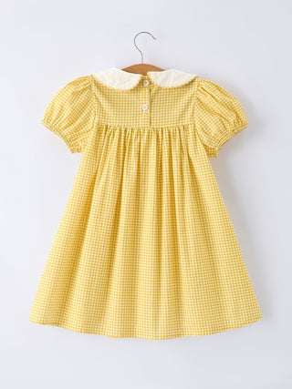Yellow Goose Embroidered Smocked Plaid Dress - Sunny Meadow Boutique