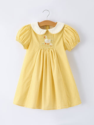 Yellow Goose Embroidered Smocked Plaid Dress - Sunny Meadow Boutique