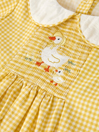 Yellow Goose Embroidered Smocked Plaid Dress - Sunny Meadow Boutique