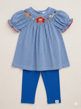 Zucchini Kids Girls Blue Striped Farm Smocked Tunic and Legging Set - Sunny Meadow Boutique