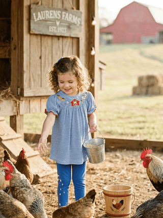 Zucchini Kids Girls Blue Striped Farm Smocked Tunic and Legging Set - Sunny Meadow Boutique